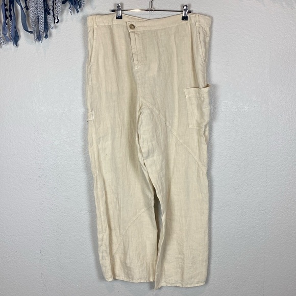 Zara cream linen cross front cargo pants - Picture 2 of 7